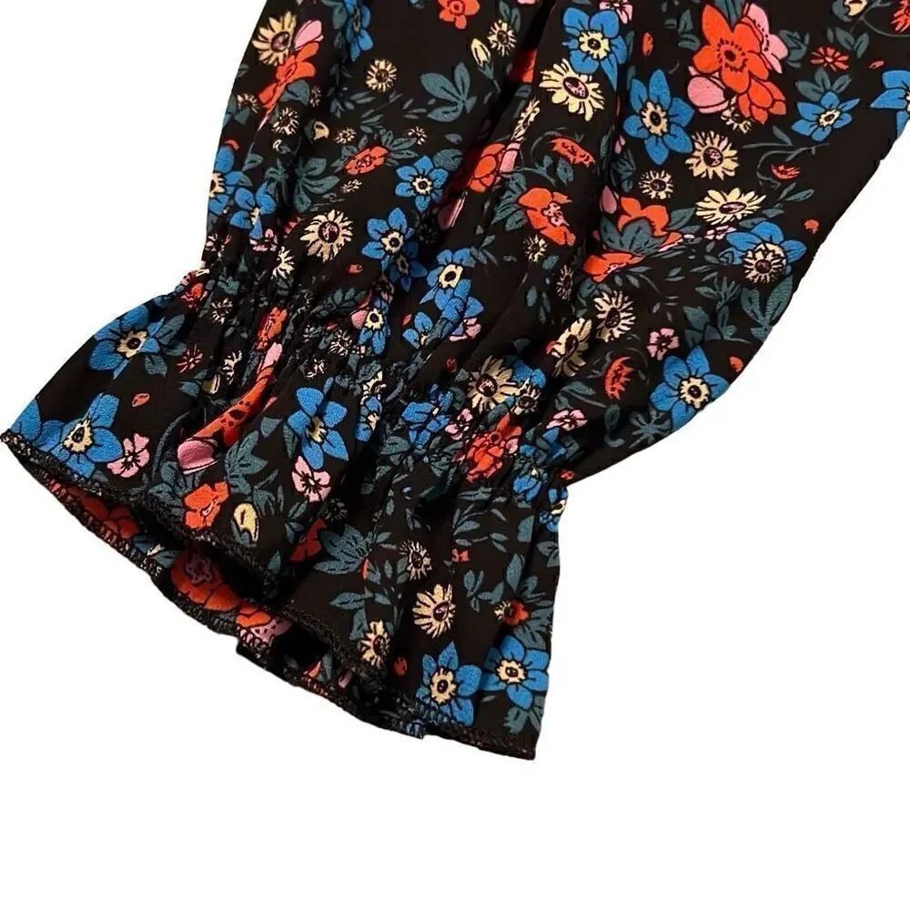 Philosophy Women's Multicolor Long Sleeve Floral Ruffle Neck Blouse Medium - Picture 4 of 9